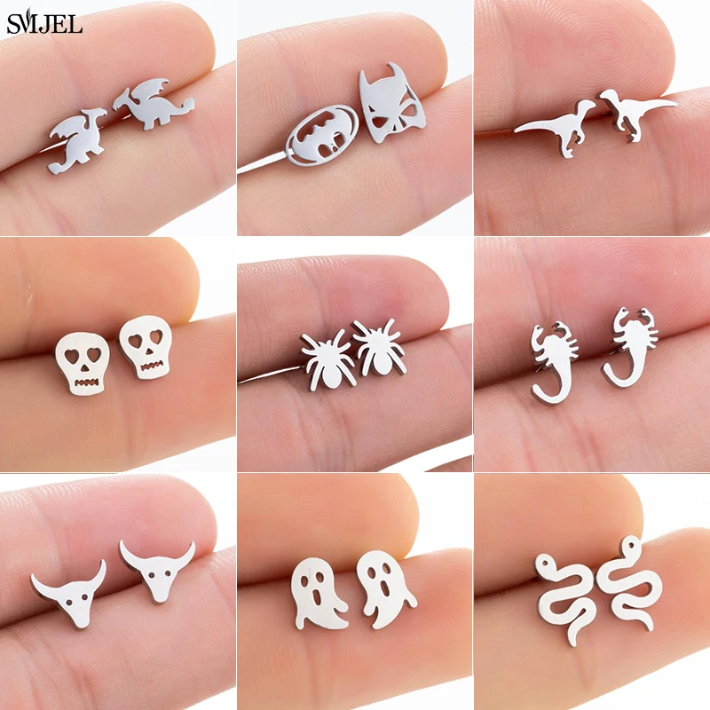 

Женские серьги-гвоздики в форме стрекозы, из нержавеющей стали с мультяшным рисунком в стиле хип-хоп, чёрный цвет, в форме паука, змеи, призра...