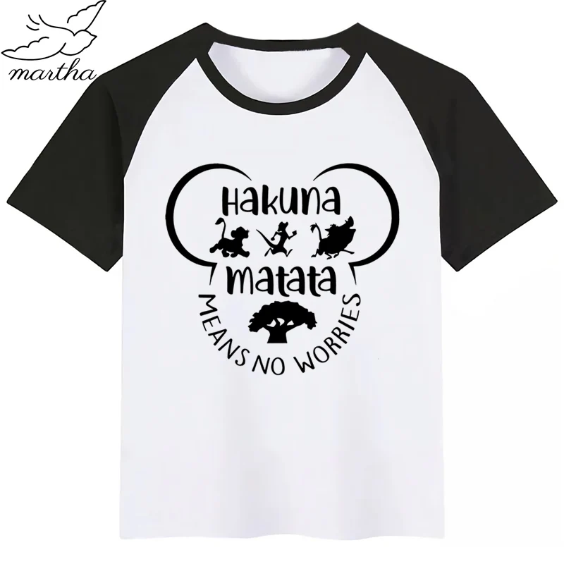 BlackA Детская футболка с изображением животных из мультфильма «Акуна MATATA»; детская забавная футболка с изображением короля льва; детские летние топы с короткими рукавами; одежда для малышей - Цвет: BlackA