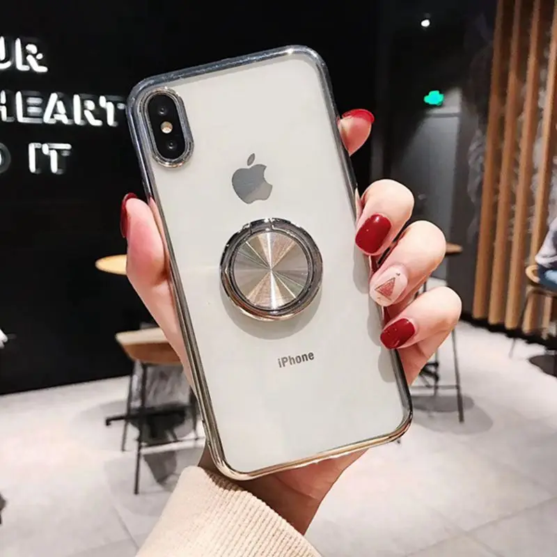 Чехол с магнитным кольцом на палец для iphone 12 11 pro XS Max 6 s plus 8 7 прозрачный чехол