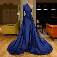 saudi arabia elegant navy blue evening dress 2021 dubai party gowns satin celebrity wear formal one shoulder robe de soiree