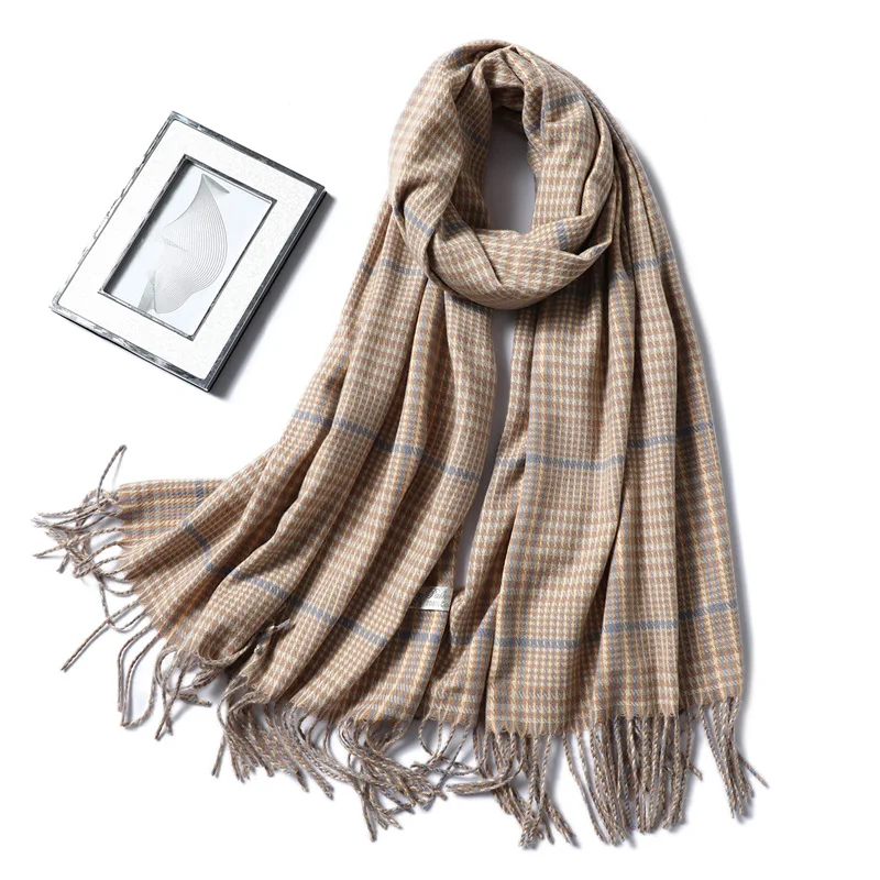 Кашемировый женский шарф зимний кашемировый клетчатый брендовый вязаный с