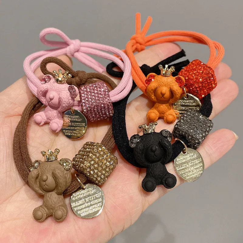 Корейский Новый стиль стразы кольцо для волос глаза закрытый медведь резинка