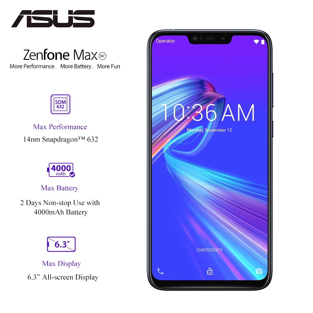 Оригинальный ASUS Zenfone Max M2 3 ГБ ОЗУ 32 Гб ПЗУ 4000 мАч Быстрая зарядка Snapdragon 632
