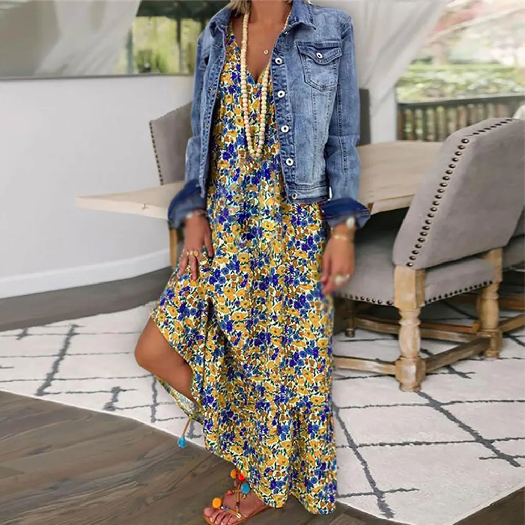 MISSOMO S 5XL Dress women casual Loose plus size Summer Maxi Floral Print Sleeveless Bandage vestidos vintage long dresses|Женские