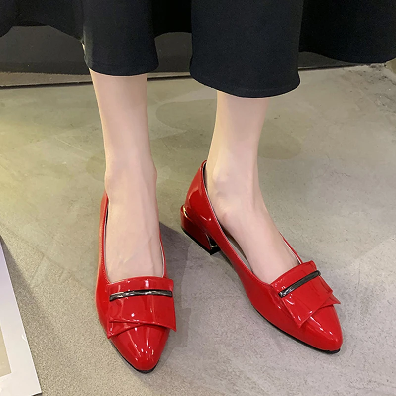 

Rimocy Patent Leather Low Heels Singles Shoes Women 2021 Slip on Point Toe Office Ladies Shoes Shallow Mouth Party Pumps Woman