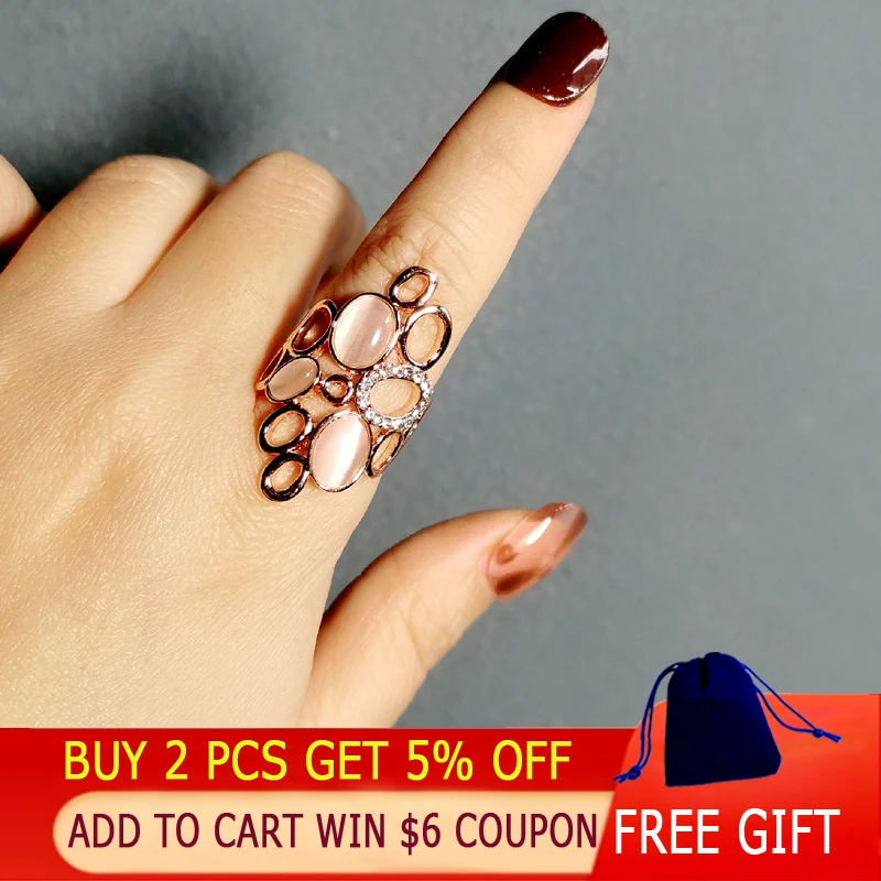 SINLEERY модные большие круглые полые кольца с опалом для женщин ювелирные изделия
