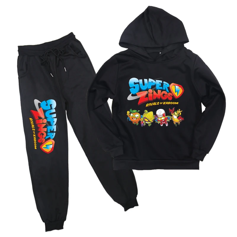 Новый детский черный Свитшот брюки костюм супердизайн худи детская повседневная