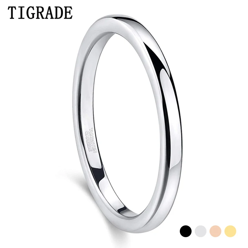 

TIGRADE Tungsten 2mm Thin ring for Women Polished Black Gold Rose Gold Silver Color Matt Fashion Female Ring for Daily Party