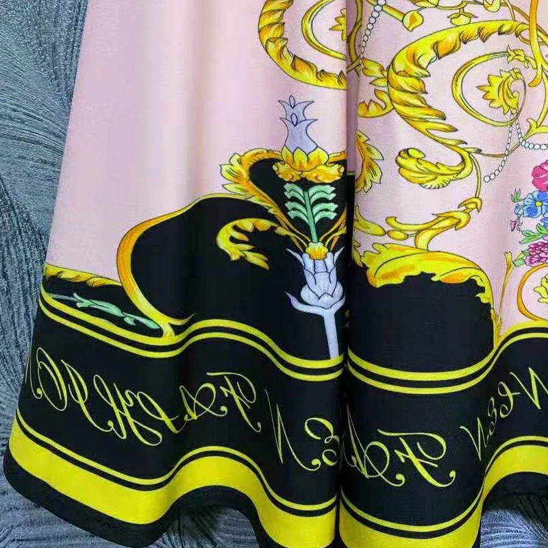 

SEQINYY Vintage Set Golden Flowers Print Summer Spring New Fashion Design Women T Shirt + A-line Mini Skirt Casual