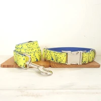 customized dog collar engraved puppy id tag leash collar set adjustable outdoor fashion pet collar leash fabric splash ink