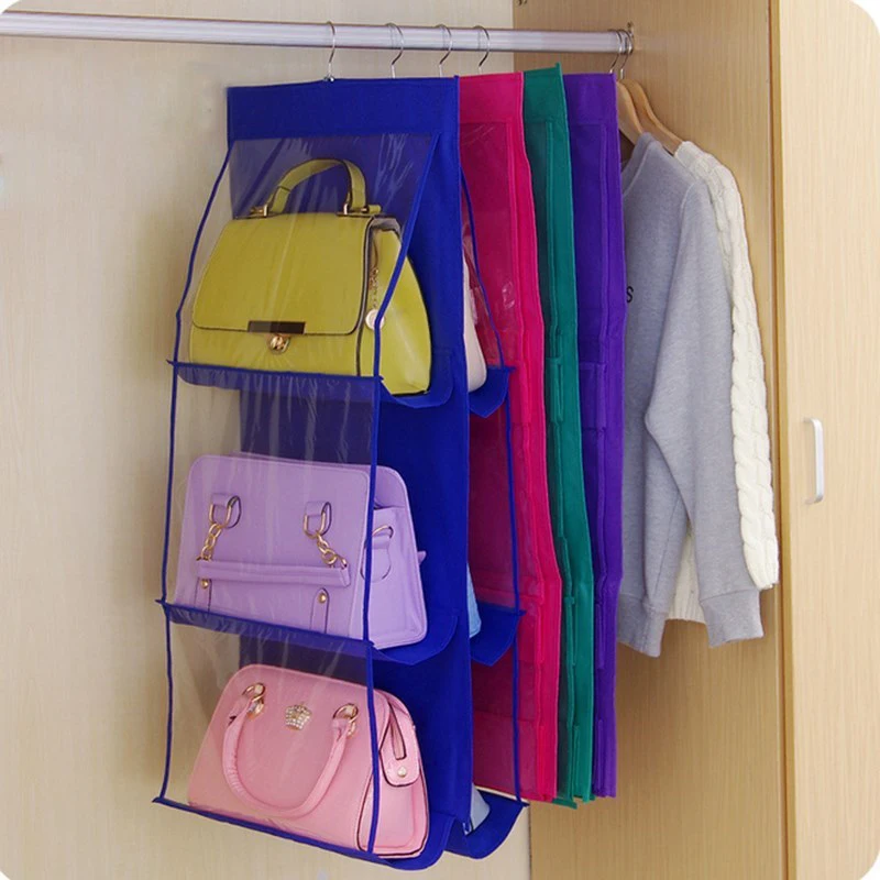 

6 Pocket Hanging Wardrobe Transparent Storage Bag for Handbag Closet Shoes Organizer Door Wall Sundries Pouch