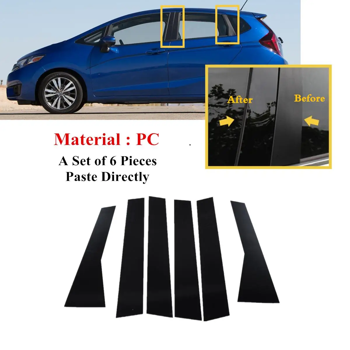 6 шт./набор декоративные черные стойки для окон и дверей Honda Fit JAZZ II III IV 2008 2009 2010 2020 |