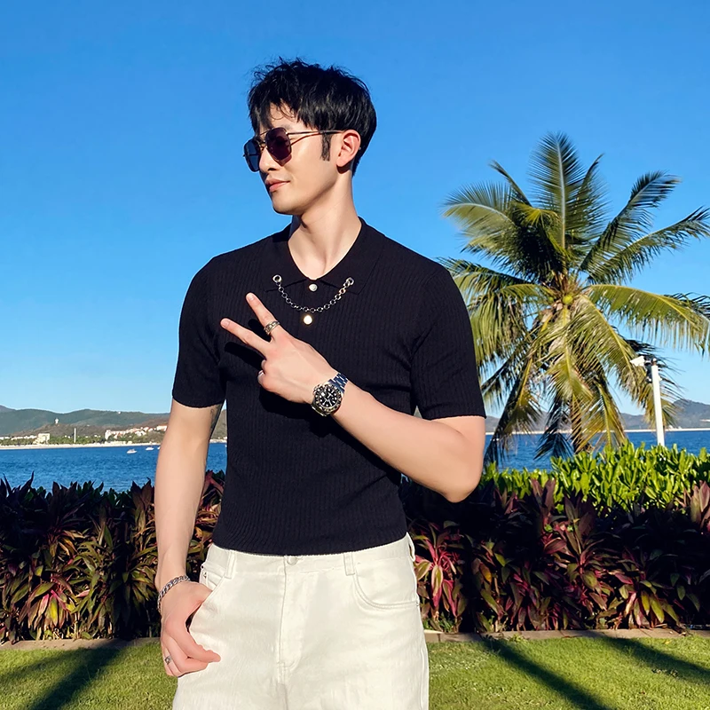 Camisa Polo Masculina Лето 2020 британская трикотажная высокая эластичная рубашка поло с