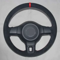 car steering wheel cover black genuine leather suede hand stitched for volkswagen golf 6 mk6 vw polo mk5 2010 2013