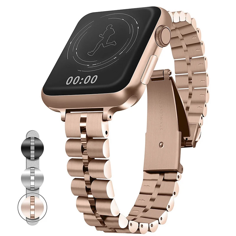 

Bracelet for apple watch 7 6 se Stainless steel Three beads semicircle 14mm apple strap band for iwatch series 5 4 3 2 UTHAI G11