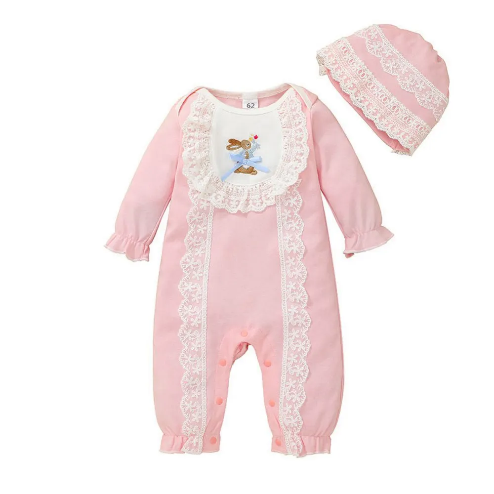 

Newborn Romper Set Infant Baby Girls Long Sleeve Lace Ruffled Romper+Hat Cute Cartoon Rabbit Bodysuit Jumpsuit Outfits 0-18M