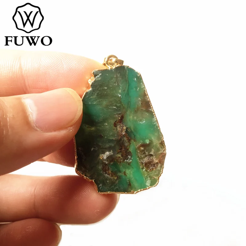 Оптовая продажа подвески FUWO в форме натурального хризопразы золотая отделка
