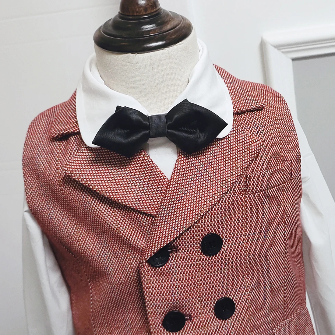 

Boy Set Clothes Kids Girl Boys Formal Suit Red Vest tuxedo Tie Bow Dress Child Double-breast Birthday Party Clothing Fashion Set