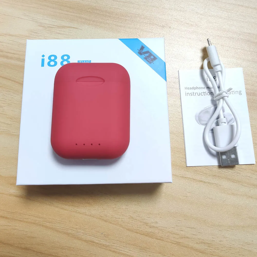 i88 Orange red Оригинальные матовые беспроводные наушники i88 TWS с Bluetooth, наушники с сенсорным управлением, bluetooth 5,0 с микрофоном, Bluetooth наушники - Цвет: i88 Orange red