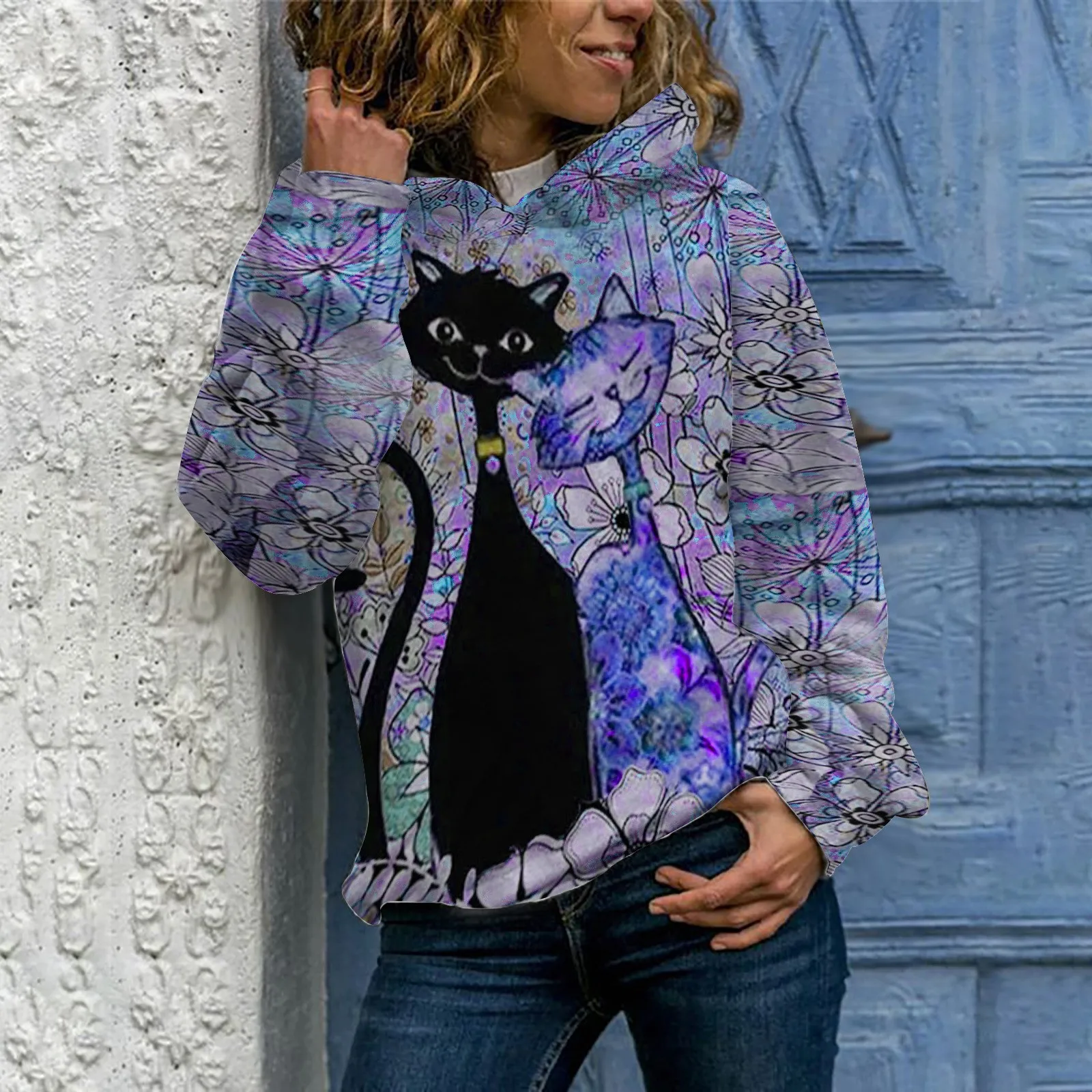 

Women Sweatshirt Button Animal Printing Long Sleeves Pullover Blouses Sweatshirt Tops Sudaderas