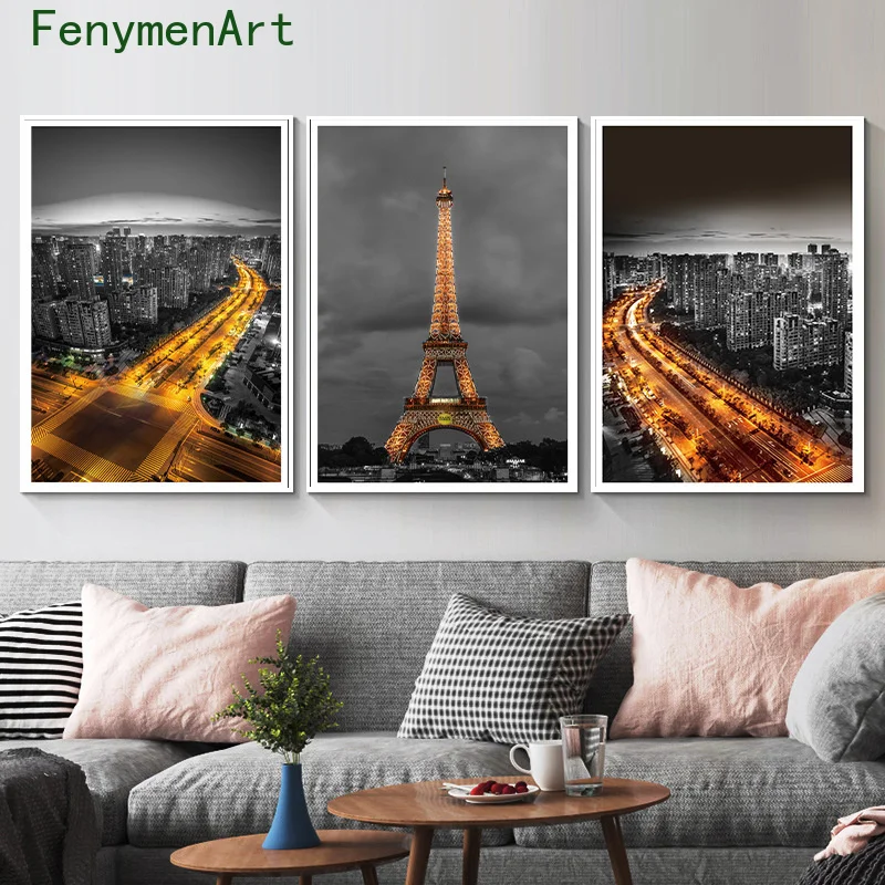 

Nordic Paris Tower Wall Art Canvas Painting French City Night Landscape Posters Prints Modern Pictures Living Room Home Decor
