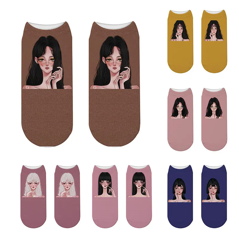 

New Cute Kawaii Crying girl Short Socks Casual Funny Ankle Socks Cartoon Anime girl Harajuku Cotton Soft Ankle Socks Hot Sale