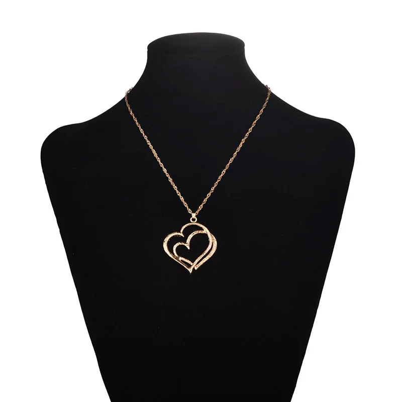 

Fashion Crystal Double Heart Pendant Necklace Earrings With Rhinestone For Women Wedding Jewelry Set Valentine'S Day Gifts