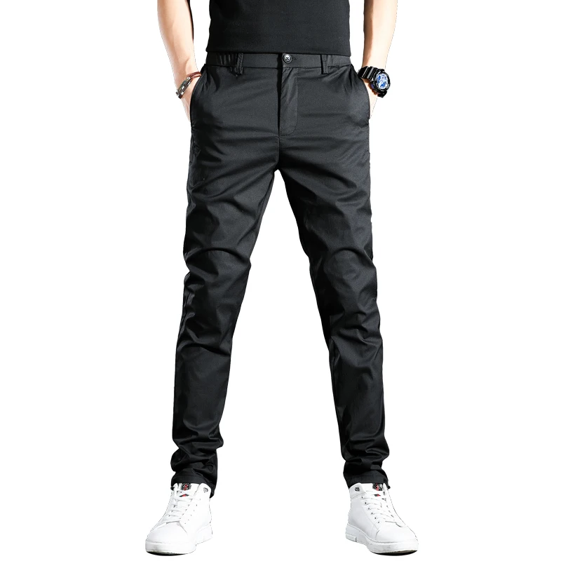 

Korean Simple Men's Pants 2021 New Business Casual Black Slim Fit Trousers