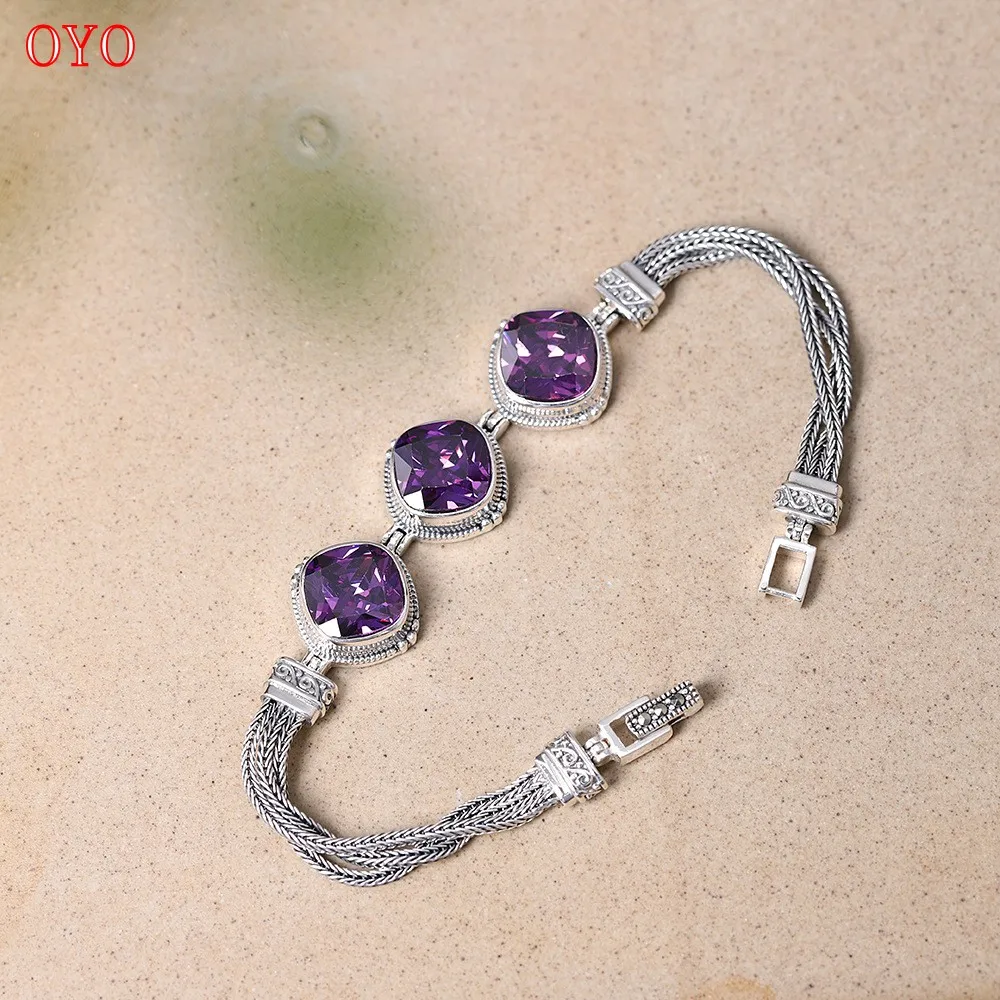 100% s925 silver jewelry faceted purple zircon bracelet