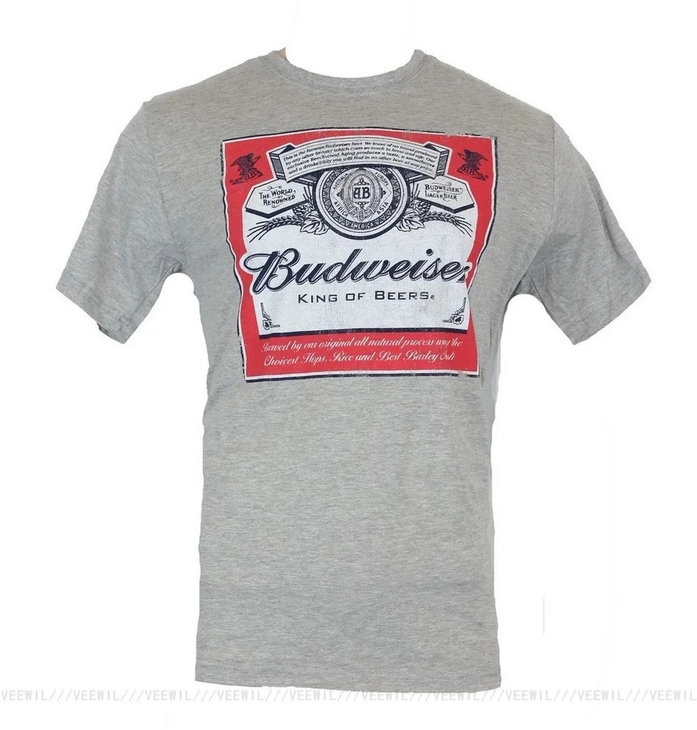 Мужская футболка Budweiser Классическая квадратная красно белая с изображением