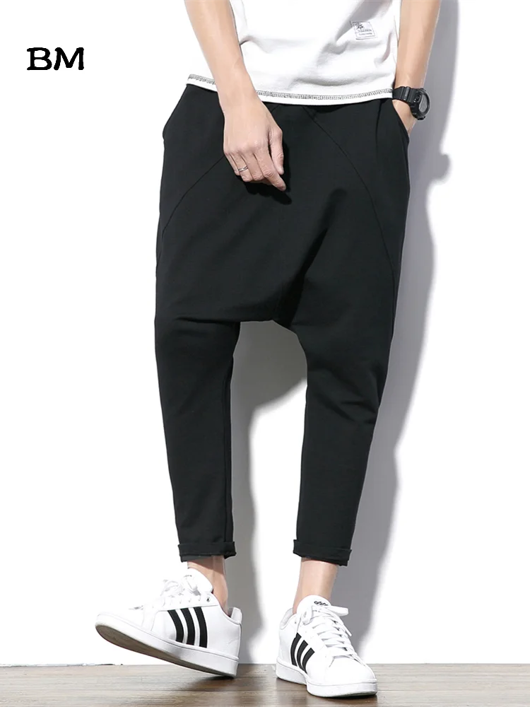 Модные шаровары мужские брюки Мешковатые Свободные черные спортивные в стиле