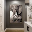 Постер на холсте с изображением слона, мамы и ребенка, животное, настенное искусство, натуральное украшение для дома для гостиной и спальни, без рамки