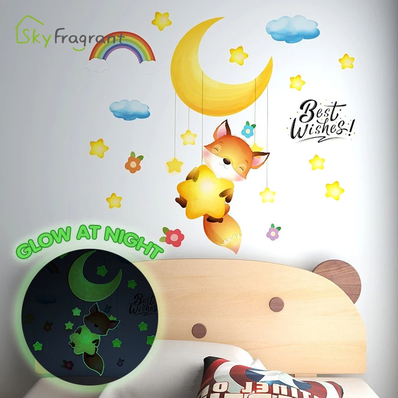 Зеленые флуоресцентные наклейки s креативные животные настенные для детской