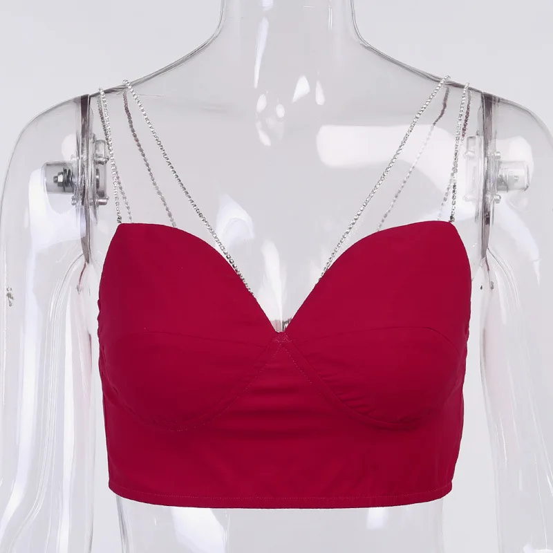 

2021 New Arrivals Summer Fashion Diamond Spaghetti Strap Solid Bodycon High Street Women Tops Camis