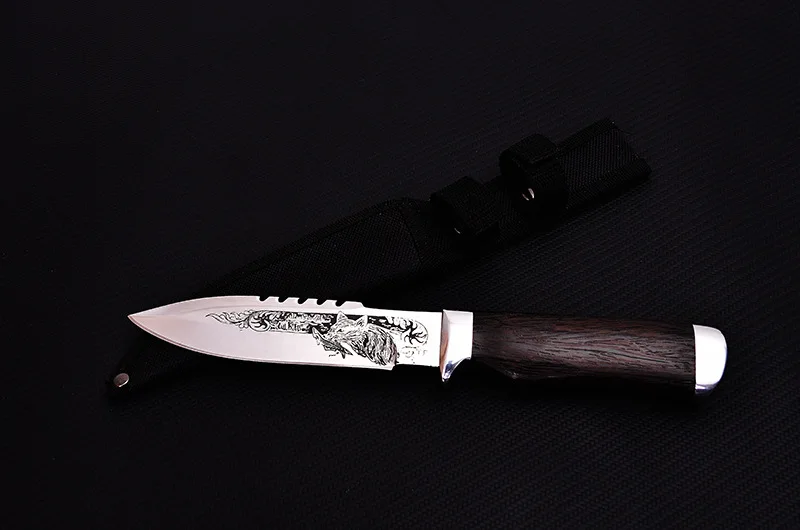 

DuoClang Jungle Hunting Knife Wenge Wood Handle Double Steel Survival Combat Fixed Blade Knife