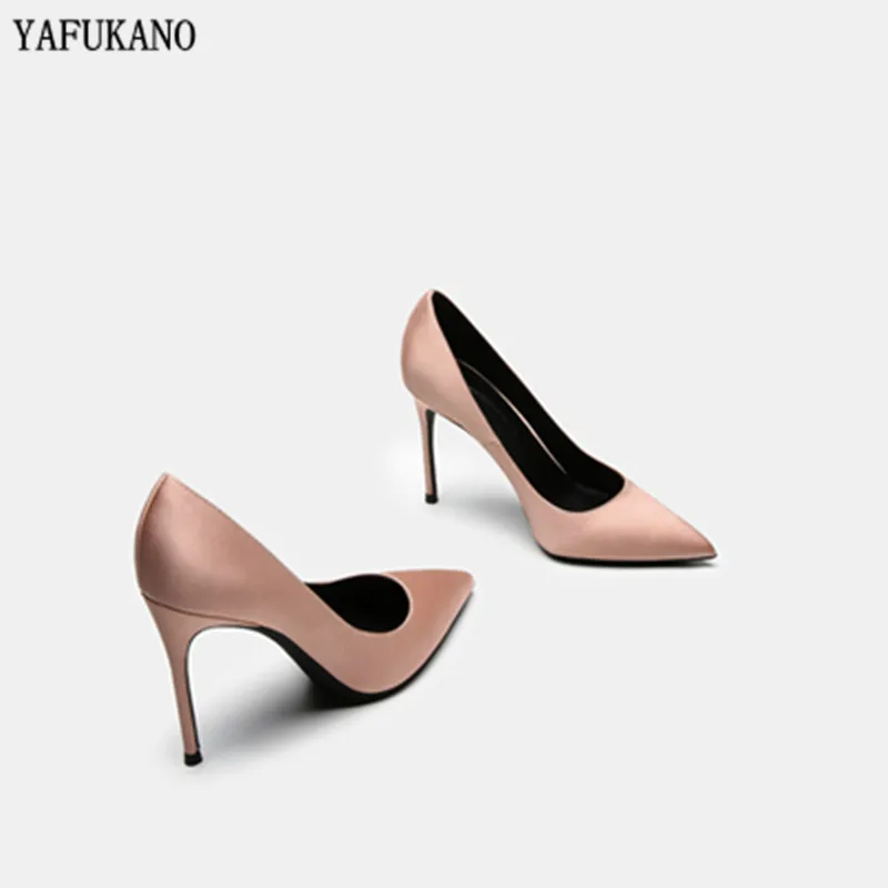 Черные шелковые атласные вечерние туфли на высоком каблуке женские пикантные