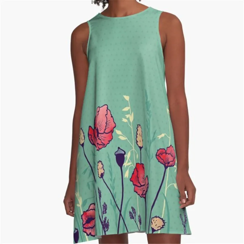 

Fashion Women summer dresses Succulent cream Printed A-Line Boho Dress for women harajuku Sexy ladies mini short beach dress