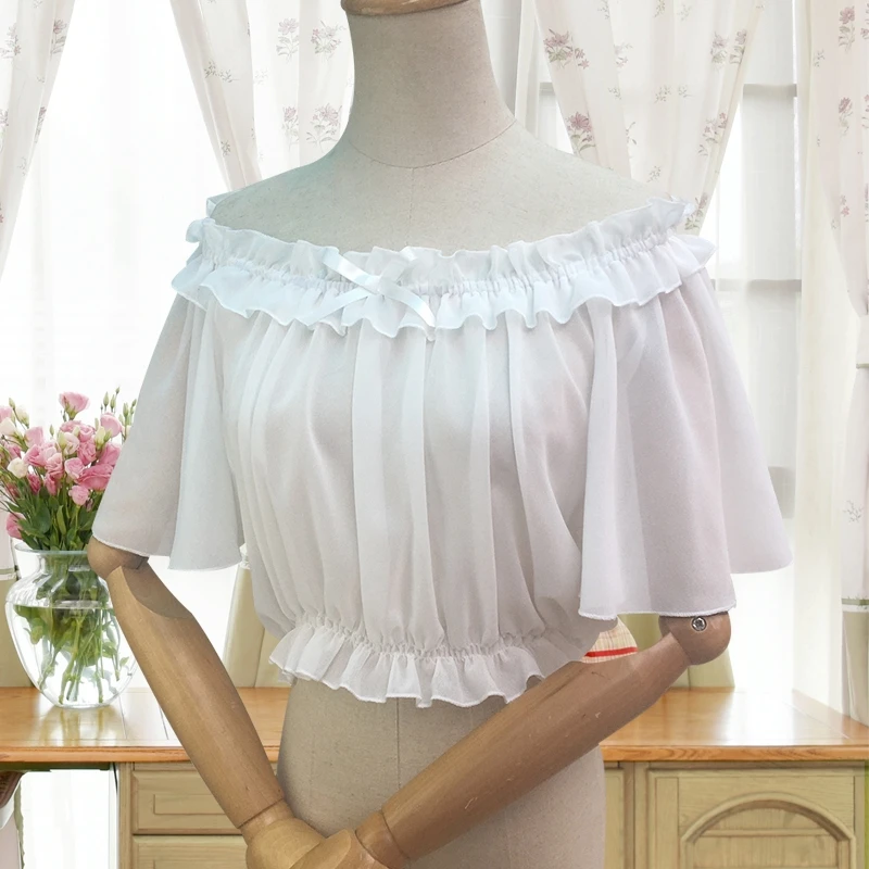 A0036New Lolita внутренние открытые плечи пластичная с пышными рукавами кружевная