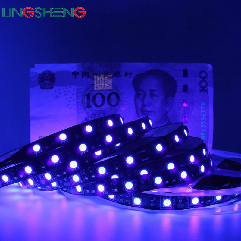 5 м SMD 5050 чёрно белые печатные платы УФ фиолетовый светодиодный ленточный