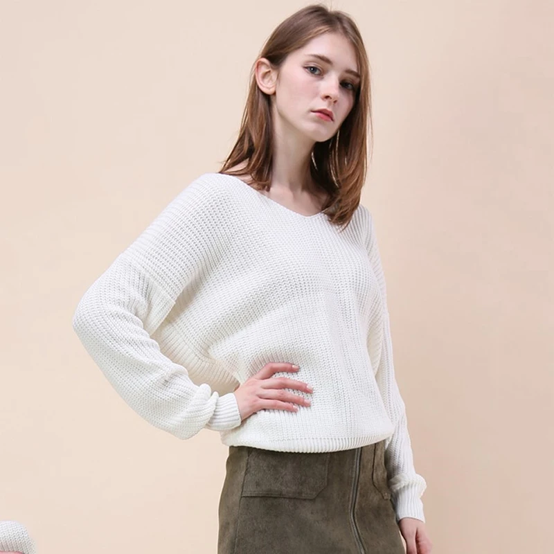 Женский трикотажный свитер с V-образным вырезом в стиле ретро | Женская одежда