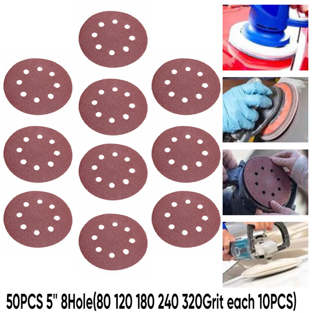 50 шт 5 &quot8 отверстий случайный орбит шлифовальный диск наждачная бумага крюк и