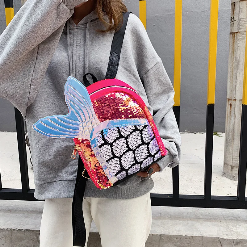 Рюкзак с блестками и русалочкой для девочек принцесс милый рюкзак рыбьим хвостом