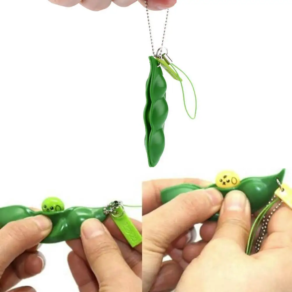 

Fidget Toys Fun Extrusion Pea Bean Soybean Edamame Stress Relieve Toy Chain Trinket Bag Relief Toy Gift Stress Ring Key