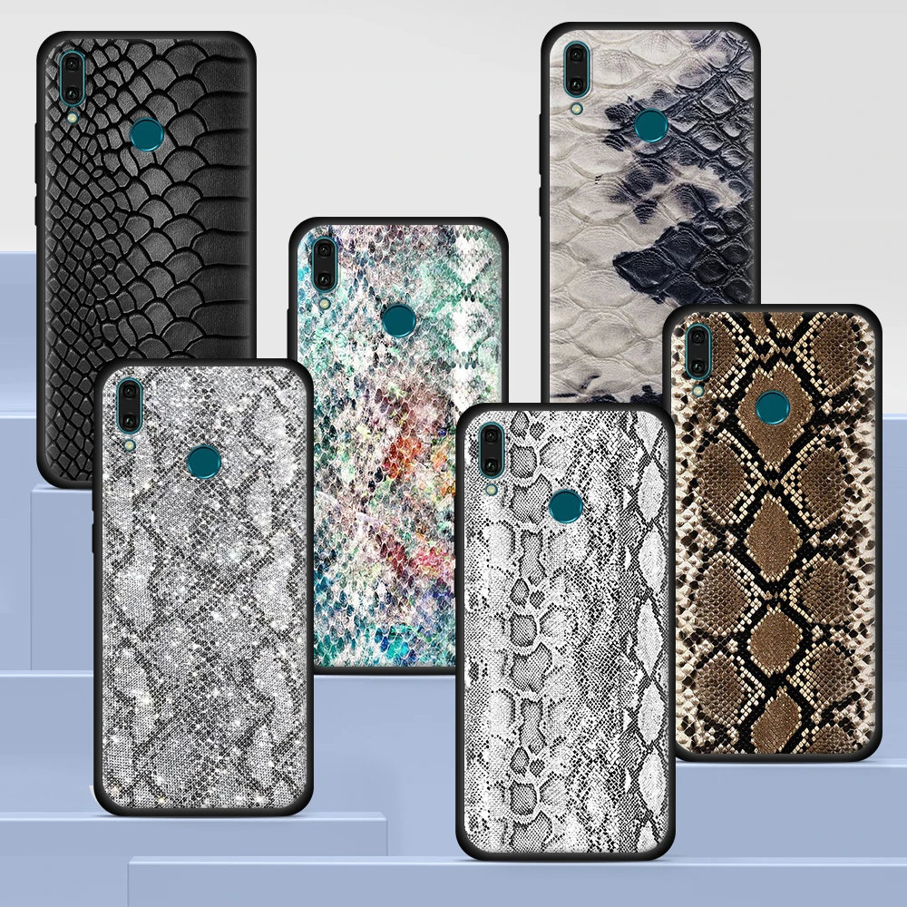 

Snake Skin Case for Huawei Y7 Y6 Y9 Prime Y5 2019 Y9s P30 P Smart Z P40 P20 Mate 40 Pro 20 Lite Black Soft Cell Phone Bag Cover
