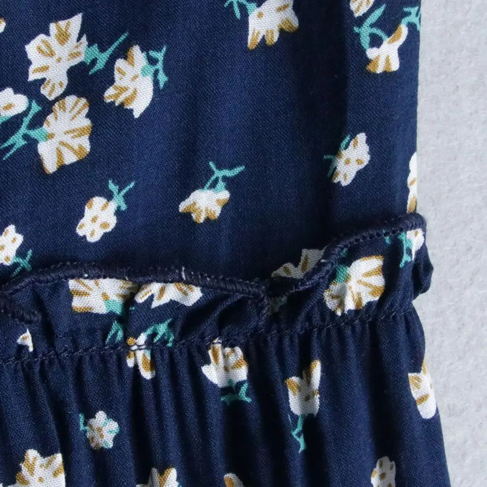 

2021 Floral Print Dress Women Bohemian Short Sleeve Ruffle Deep V Neck Maxi Dresses for Party