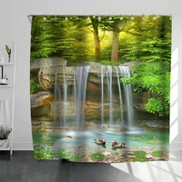 nature landscape water shower curtain bathroom polyester waterproof fabric curtains green trees home decoration douchegordijn