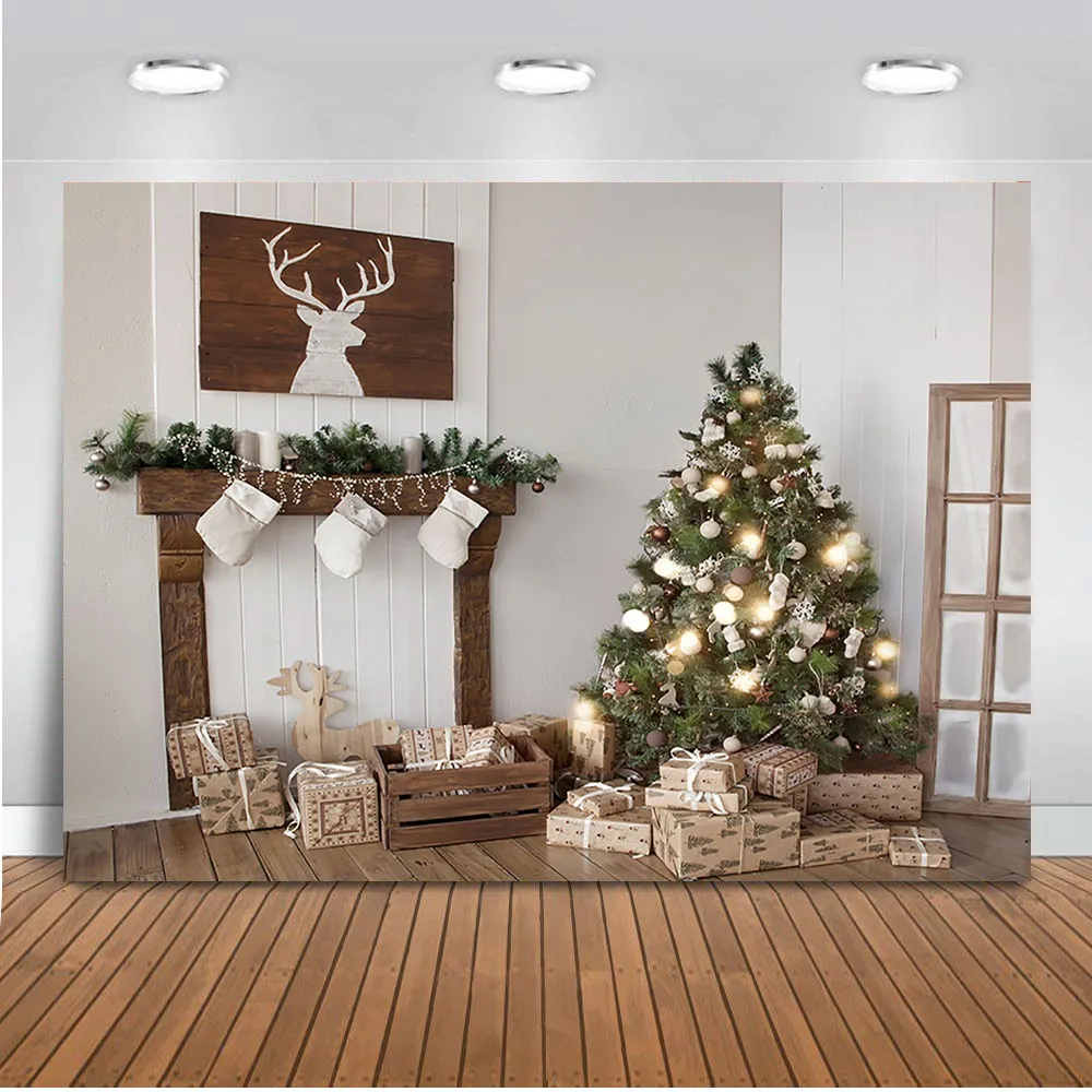 

Photography backdrop christmas tree background for photo shoot studio portrait family party decoration supplies fireplace baby