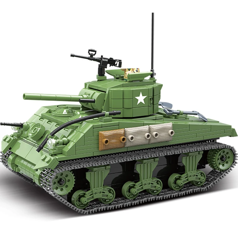 

726 PCS US Military Sherman M4A1 Tank Building Blocks City Police WW2 Tank Soldier Weapon Army Bricks Kids Toys