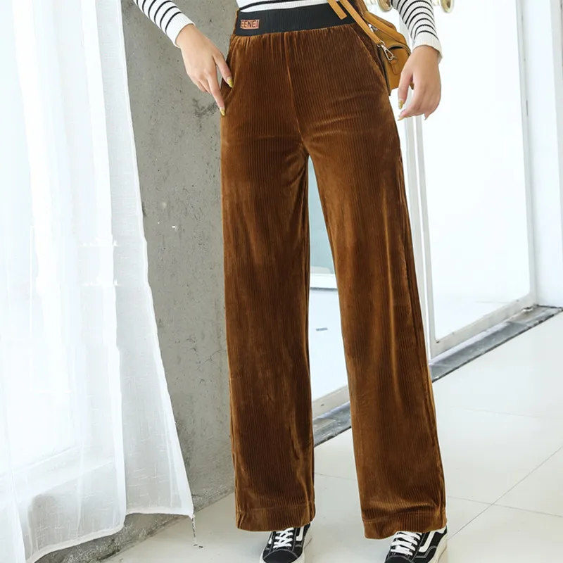 Осенние Вельветовые женские брюки большого размера с эластичной высокой талией