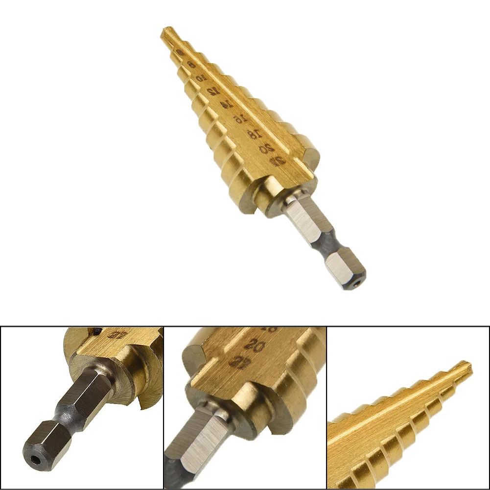 

Step Drill Bit Hole Cutter Hex Titanium Cone For Sheet Metal High Speed Steel